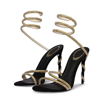 Eilyken Crystal Rhinestone Open-Toe Sandals – Sexy Thin High Heels with Ankle Strap for Party & Prom