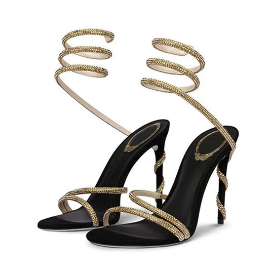 Eilyken Crystal Rhinestone Open-Toe Sandals – Sexy Thin High Heels with Ankle Strap for Party & Prom
