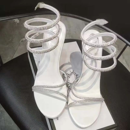Eilyken Crystal Rhinestone Open-Toe Sandals – Sexy Thin High Heels with Ankle Strap for Party & Prom