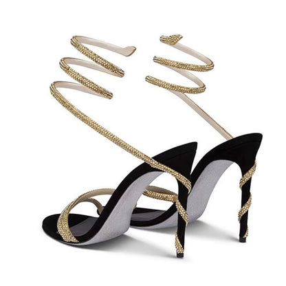 Eilyken Crystal Rhinestone Open-Toe Sandals – Sexy Thin High Heels with Ankle Strap for Party & Prom