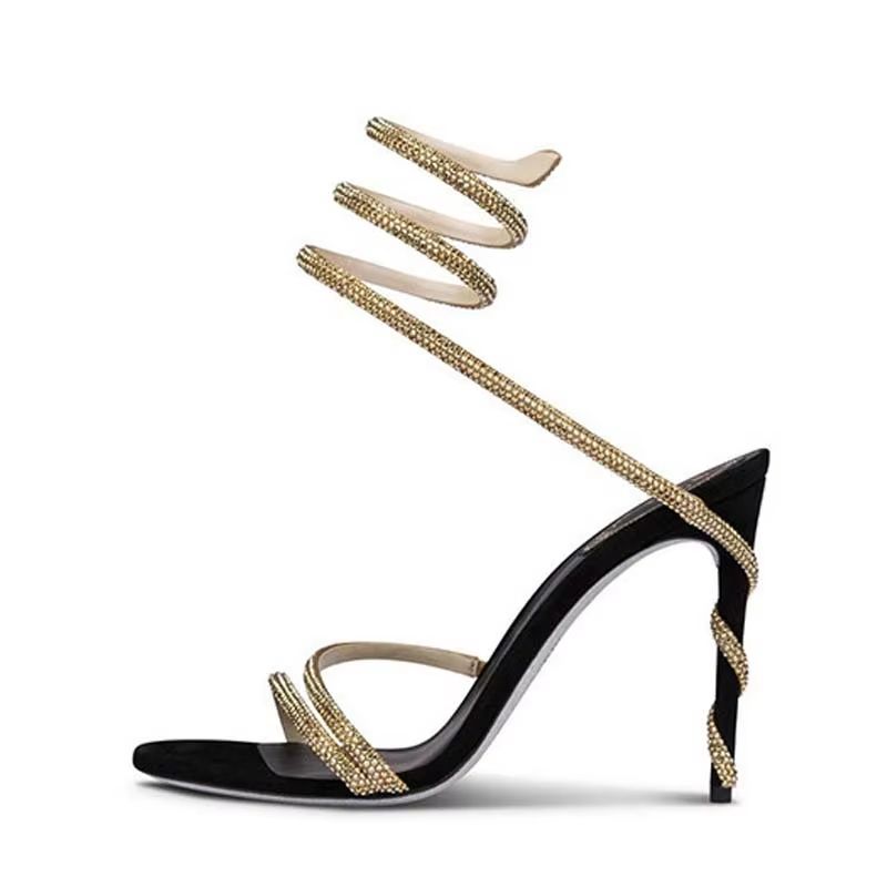 Eilyken Crystal Rhinestone Open-Toe Sandals – Sexy Thin High Heels with Ankle Strap for Party & Prom