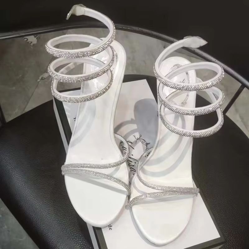 Eilyken Crystal Rhinestone Open-Toe Sandals – Sexy Thin High Heels with Ankle Strap for Party & Prom