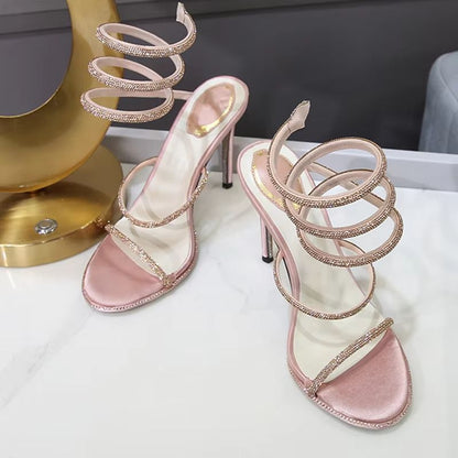 Eilyken Crystal Rhinestone Open-Toe Sandals – Sexy Thin High Heels with Ankle Strap for Party & Prom