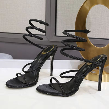 Eilyken Crystal Rhinestone Open-Toe Sandals – Sexy Thin High Heels with Ankle Strap for Party & Prom