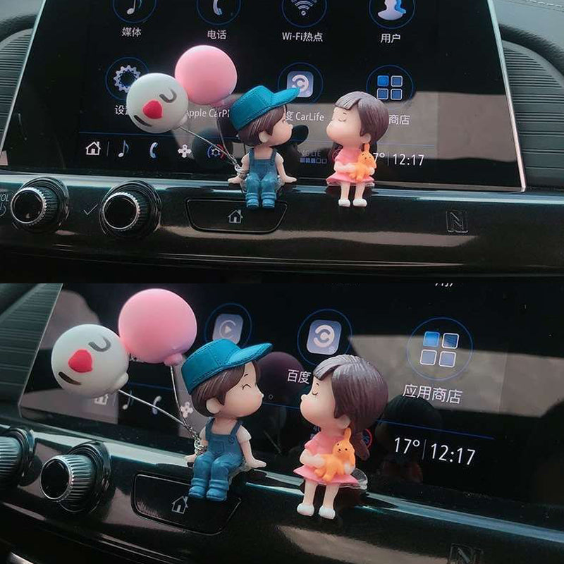 Cute Cartoon Couples Car Figurines, Balloon Ornament, Dashboard Decoration for Girls, Auto Interior Gifts