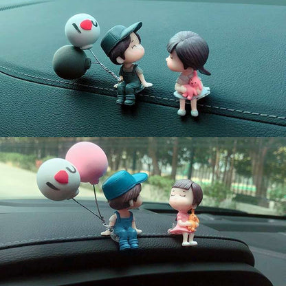 Cute Cartoon Couples Car Figurines, Balloon Ornament, Dashboard Decoration for Girls, Auto Interior Gifts