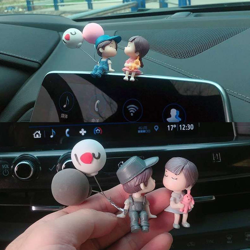 Cute Cartoon Couples Car Figurines, Balloon Ornament, Dashboard Decoration for Girls, Auto Interior Gifts