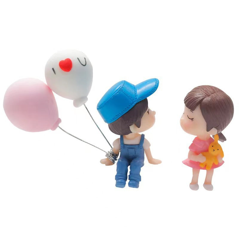 Cute Cartoon Couples Car Figurines, Balloon Ornament, Dashboard Decoration for Girls, Auto Interior Gifts