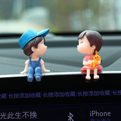Cute Cartoon Couples Car Figurines, Balloon Ornament, Dashboard Decoration for Girls, Auto Interior Gifts