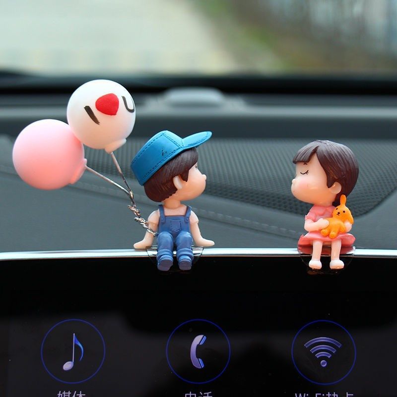 Cute Cartoon Couples Car Figurines, Balloon Ornament, Dashboard Decoration for Girls, Auto Interior Gifts