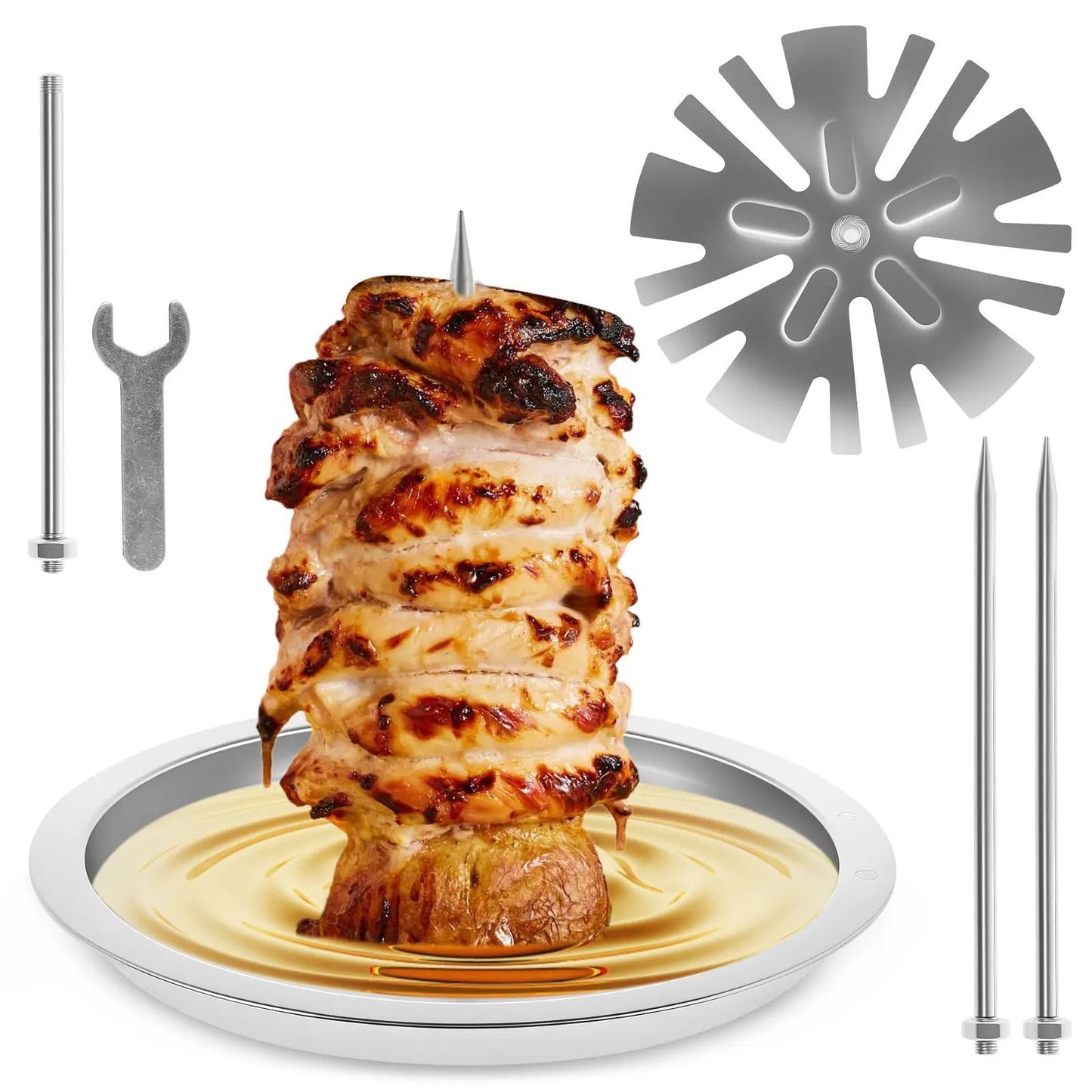 Al Pastor Vertical Barbecue Skewer Stand with Stainless Steel Tray