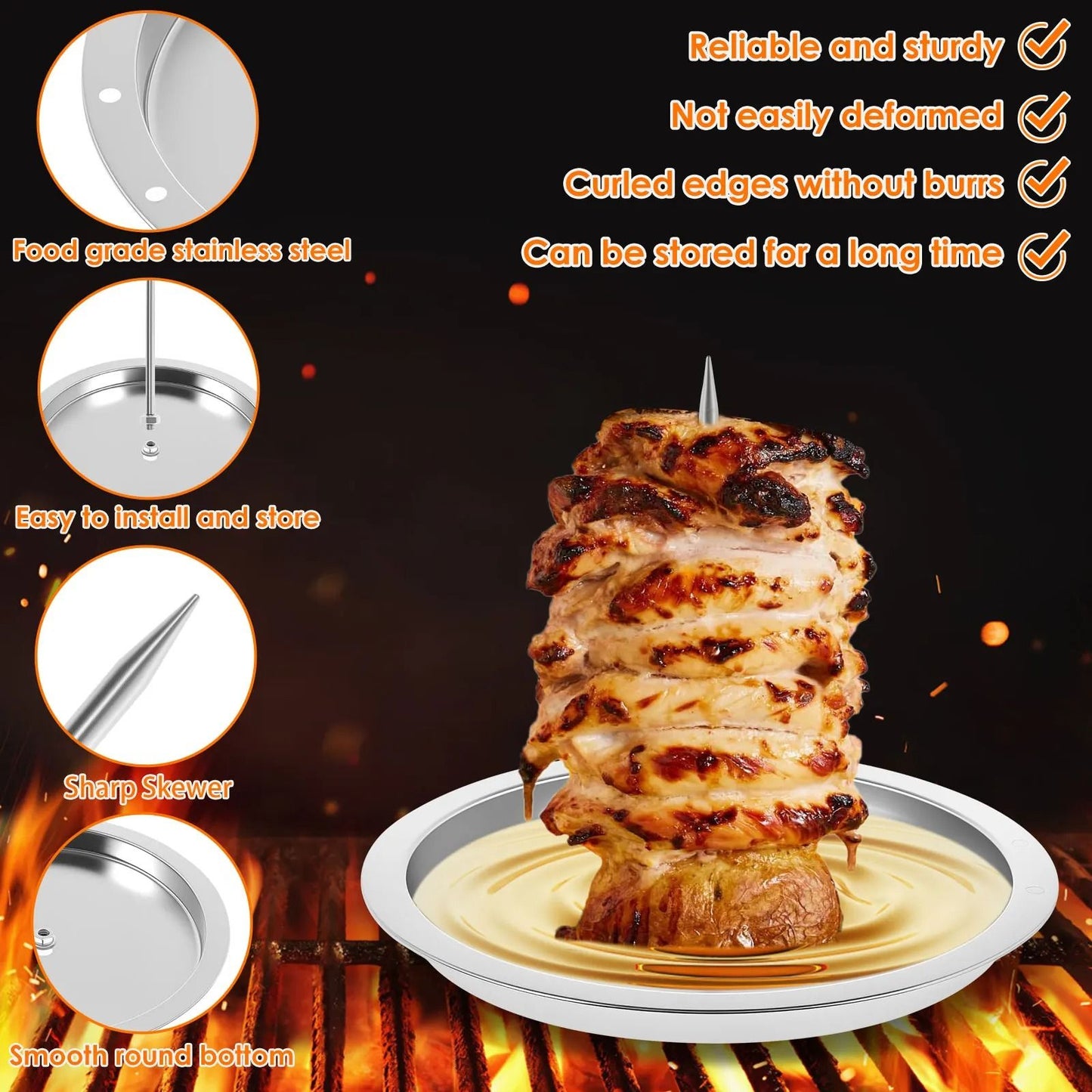 Al Pastor Vertical Barbecue Skewer Stand with Stainless Steel Tray