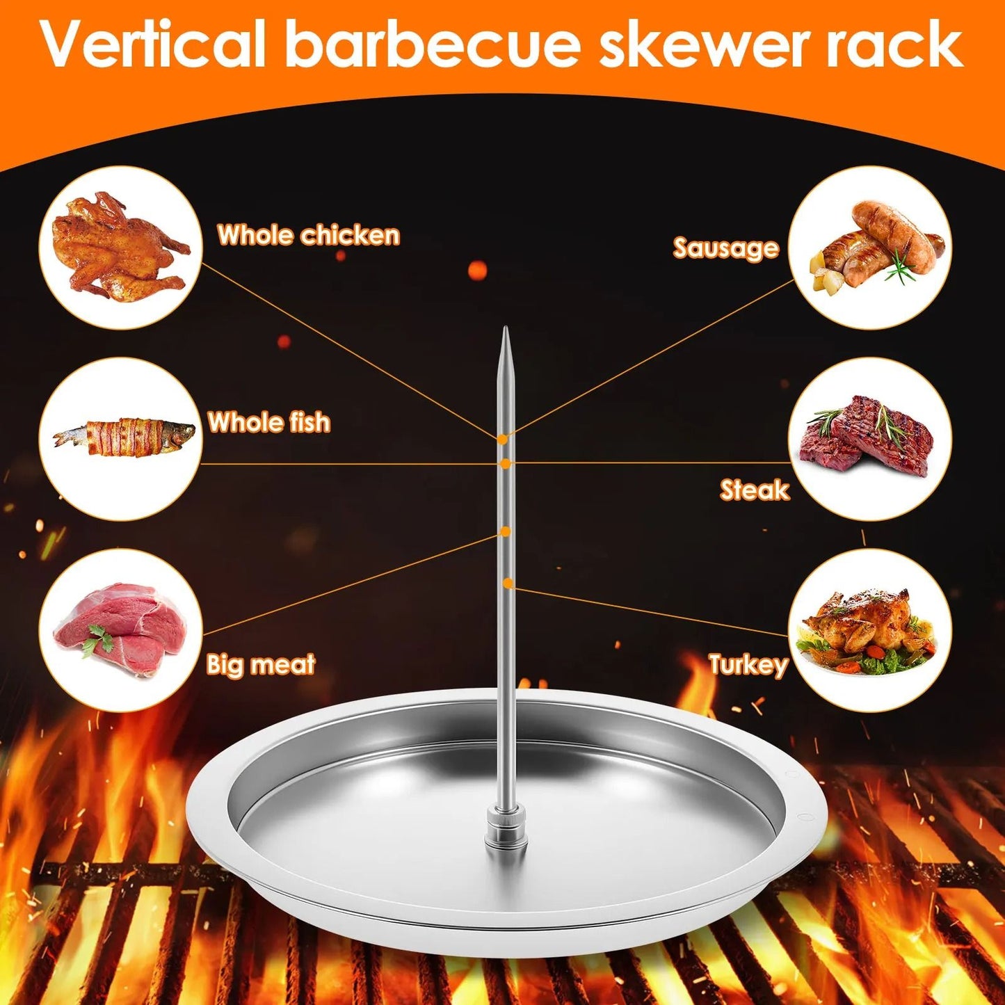 Al Pastor Vertical Barbecue Skewer Stand with Stainless Steel Tray