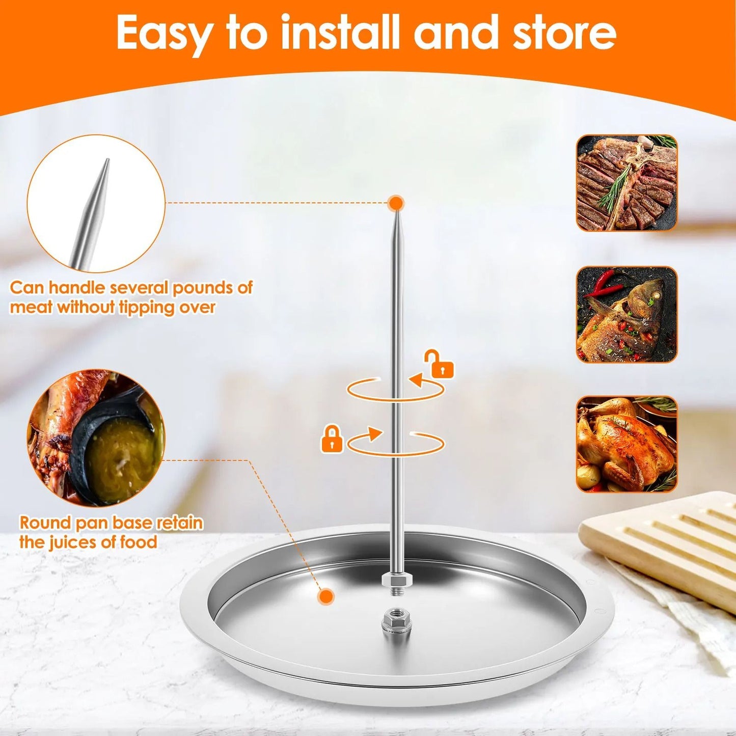 Al Pastor Vertical Barbecue Skewer Stand with Stainless Steel Tray