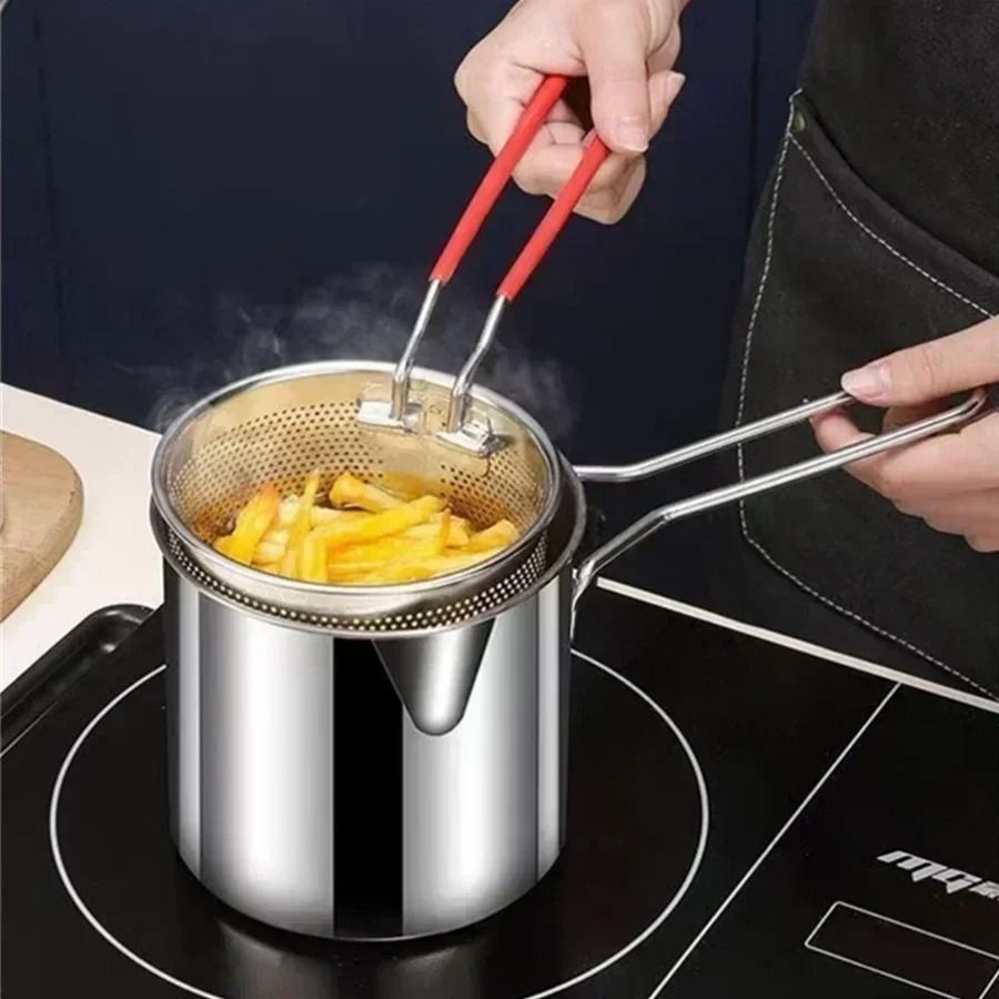 Stainless Steel Fryer with Basket and Strainer Small Oil Pot for French Fries Chicken Wings