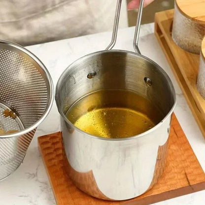 Stainless Steel Fryer with Basket and Strainer Small Oil Pot for French Fries Chicken Wings