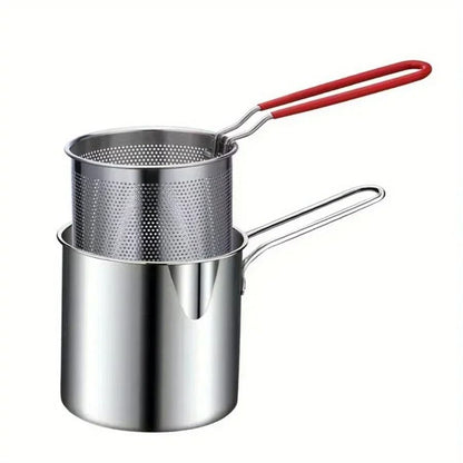 Stainless Steel Fryer with Basket and Strainer Small Oil Pot for French Fries Chicken Wings