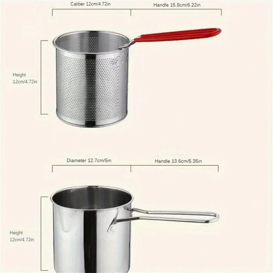 Stainless Steel Fryer with Basket and Strainer Small Oil Pot for French Fries Chicken Wings