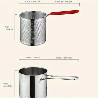 Stainless Steel Fryer with Basket and Strainer Small Oil Pot for French Fries Chicken Wings