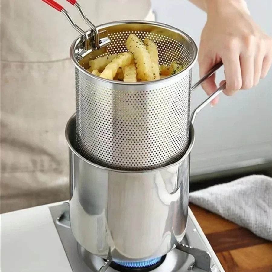 Stainless Steel Fryer with Basket and Strainer Small Oil Pot for French Fries Chicken Wings