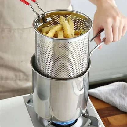 Stainless Steel Fryer with Basket and Strainer Small Oil Pot for French Fries Chicken Wings