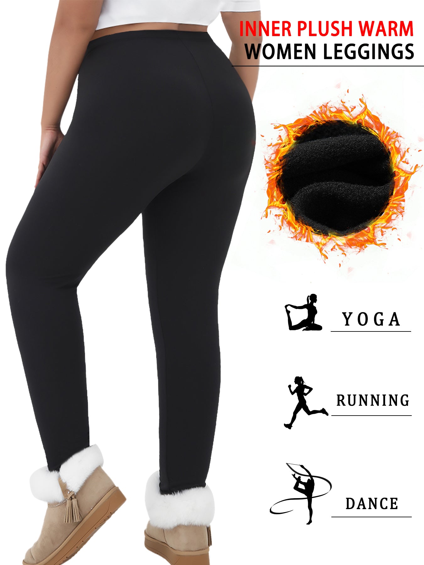 Super Soft Fleece Lined Leggings, Plus Size Thermal Winter Pants, for Cold Weather Running, Yoga, and Workout