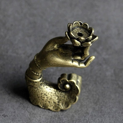 Copper Hand Lotus Backflow Incense Burner Aromatherapy Holder