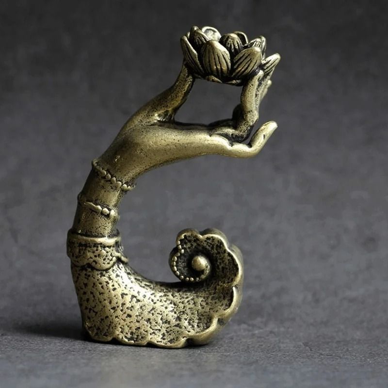 Copper Hand Lotus Backflow Incense Burner Aromatherapy Holder