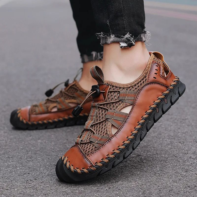 Summer Mens Sandals, Hot Sale Outdoor Non-slip Shoes, Handmade Leather Men Sneakers, Fashion Footwear