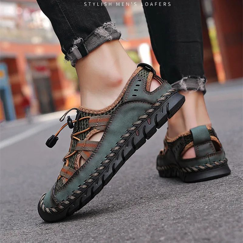 Summer Mens Sandals, Hot Sale Outdoor Non-slip Shoes, Handmade Leather Men Sneakers, Fashion Footwear