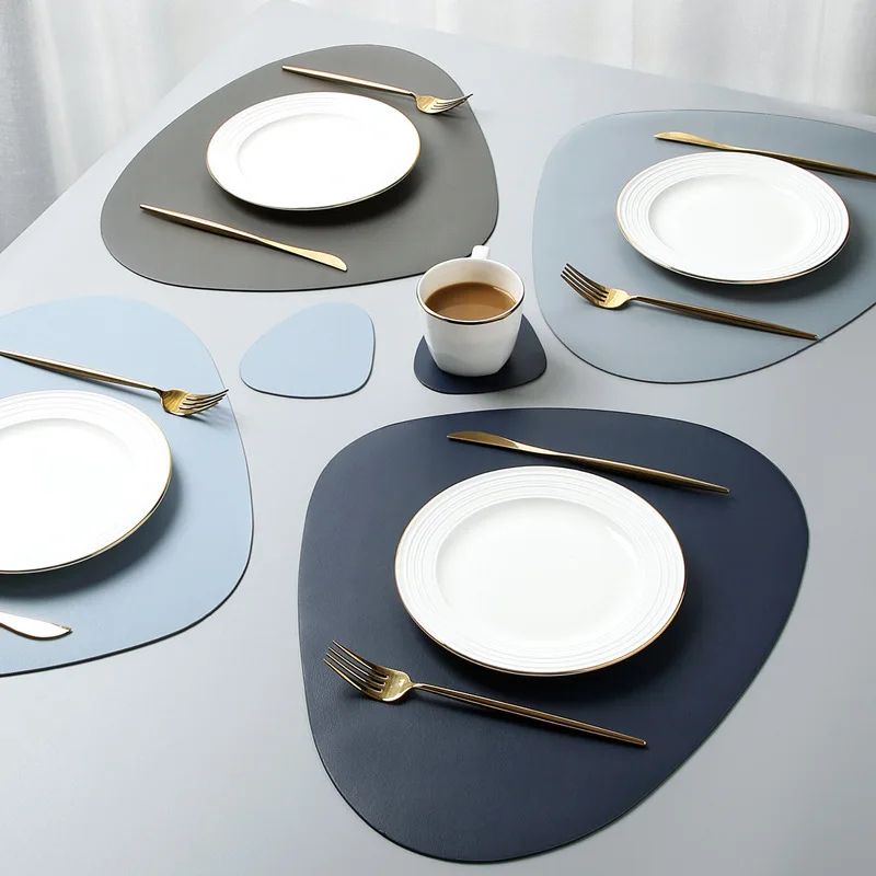Triangle Leather Place mats, Non Slip Insulation Pads for Kitchen Dining Table, Modern Nordic Decor, Steak Pad Set