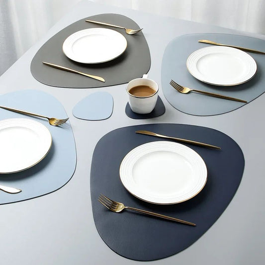 Triangle Leather Place mats, Non Slip Insulation Pads for Kitchen Dining Table, Modern Nordic Decor, Steak Pad Set