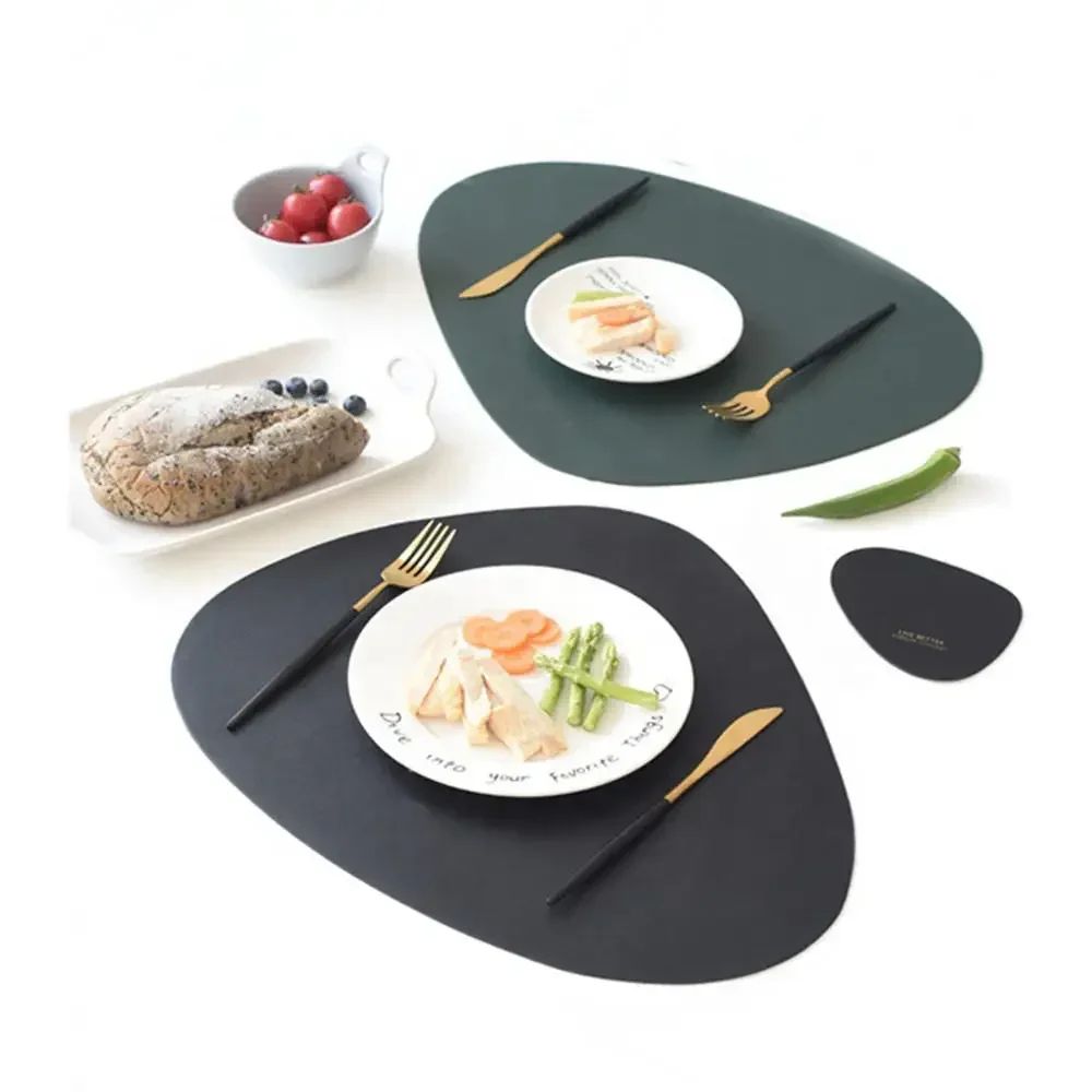 Triangle Leather Place mats, Non Slip Insulation Pads for Kitchen Dining Table, Modern Nordic Decor, Steak Pad Set