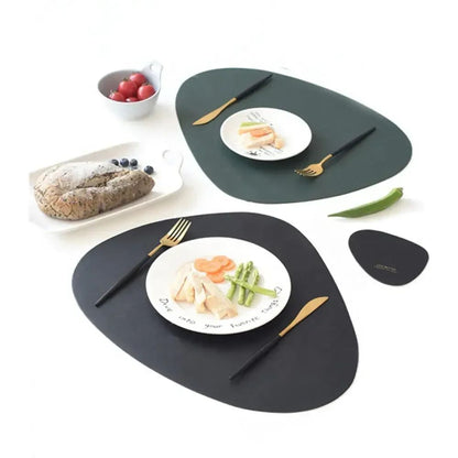 Triangle Leather Place mats, Non Slip Insulation Pads for Kitchen Dining Table, Modern Nordic Decor, Steak Pad Set