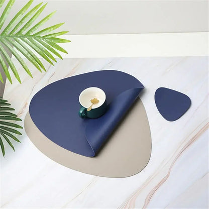 Triangle Leather Place mats, Non Slip Insulation Pads for Kitchen Dining Table, Modern Nordic Decor, Steak Pad Set