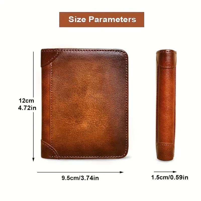 Mens Genuine Leather Wallet, RFID Anti Theft, Large Capacity Trifold, Fashion Card Holder with Photo Position