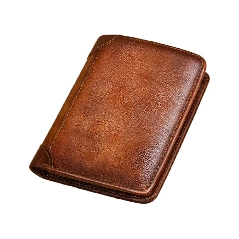 Mens Genuine Leather Wallet, RFID Anti Theft, Large Capacity Trifold, Fashion Card Holder with Photo Position
