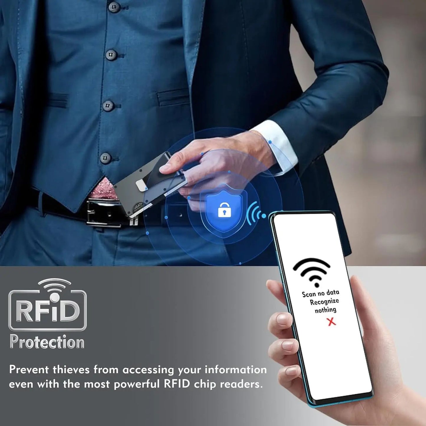 Slim Blocking Wallet, Minimalist Credit Card Holder for Men and Women, with Money Clip, Scratch Resistant