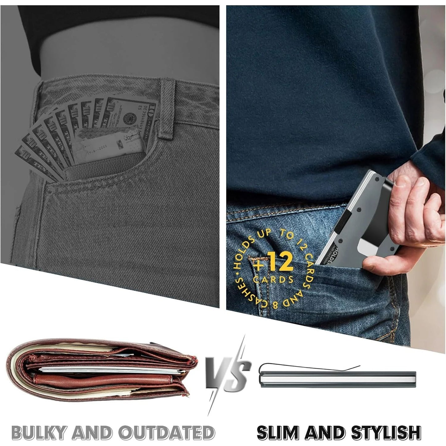 Slim Blocking Wallet, Minimalist Credit Card Holder for Men and Women, with Money Clip, Scratch Resistant