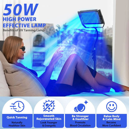 Ultraviolet Tanning Lamp with Adjustable Tripod, 50W Blue Light Body Solarium Lamp for Skin Care and Tanning