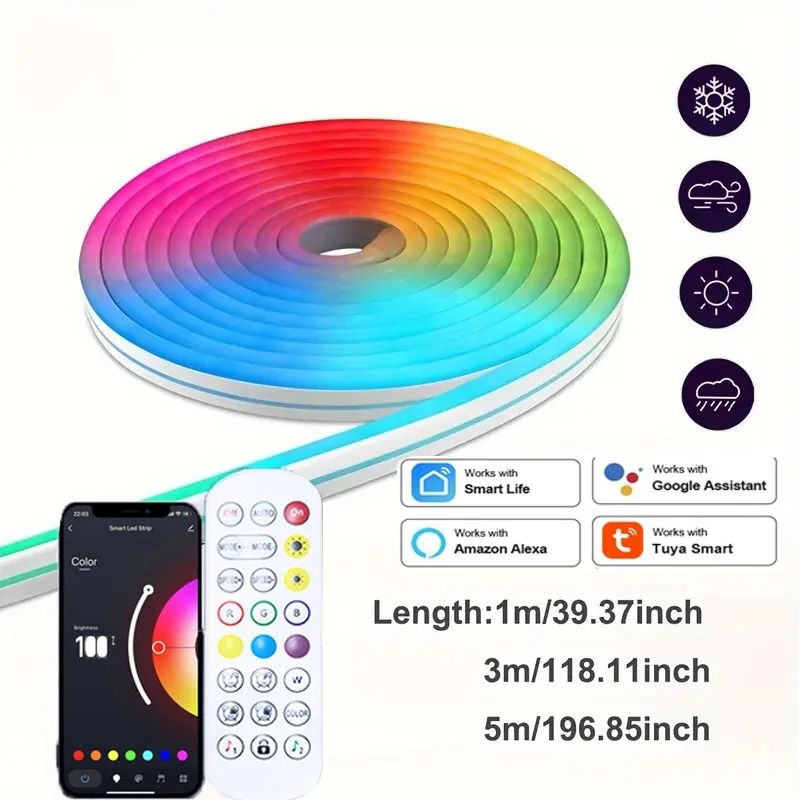 Smart RGB LED Neon Light Strip with App and Bluetooth Control
