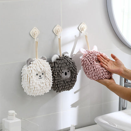 Absorbent Thick Hand Towel, Hanging Type for Bathroom and Kitchen, Cute Animals Handball for Wiping