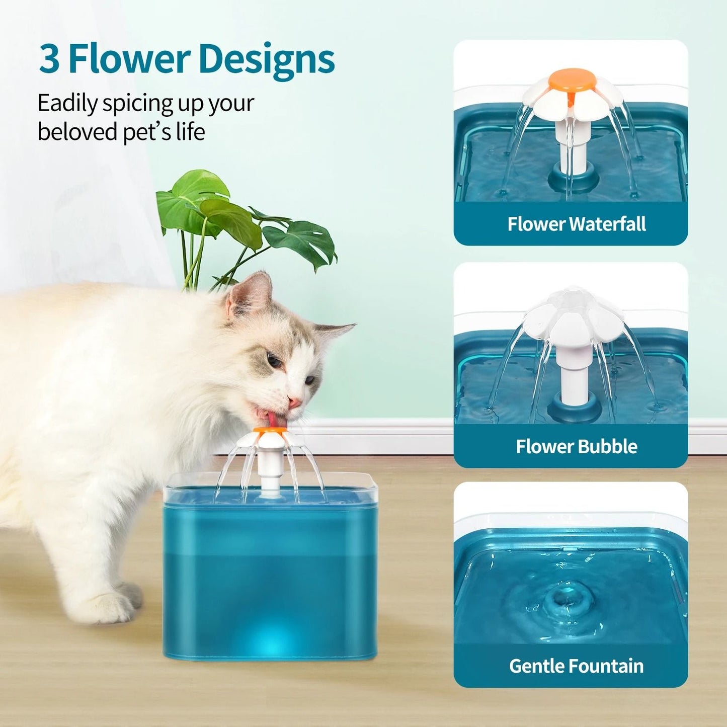 Ultra Silent Pet Fountain with LED Lighting and Activated Carbon Auto Filter Water Dispenser for Cats and Small Dogs