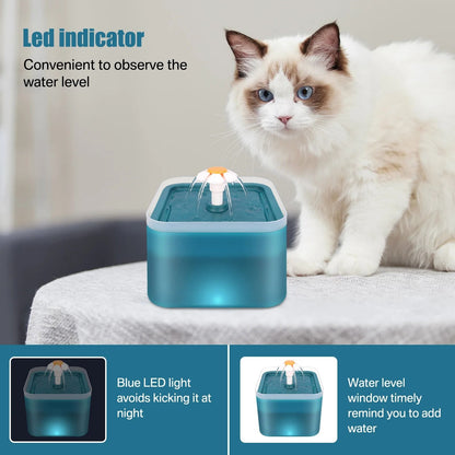 Ultra Silent Pet Fountain with LED Lighting and Activated Carbon Auto Filter Water Dispenser for Cats and Small Dogs