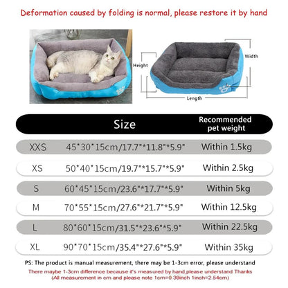 Soft Square Winter Pet Bed for Dogs and Cats