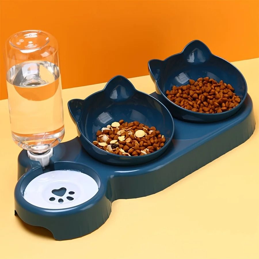 Tilted Pet Feeding Station with Water Dispenser