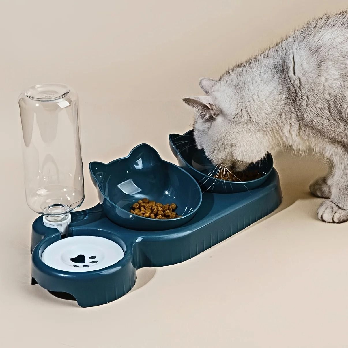 Tilted Pet Feeding Station with Water Dispenser