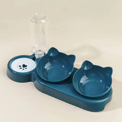 Tilted Pet Feeding Station with Water Dispenser
