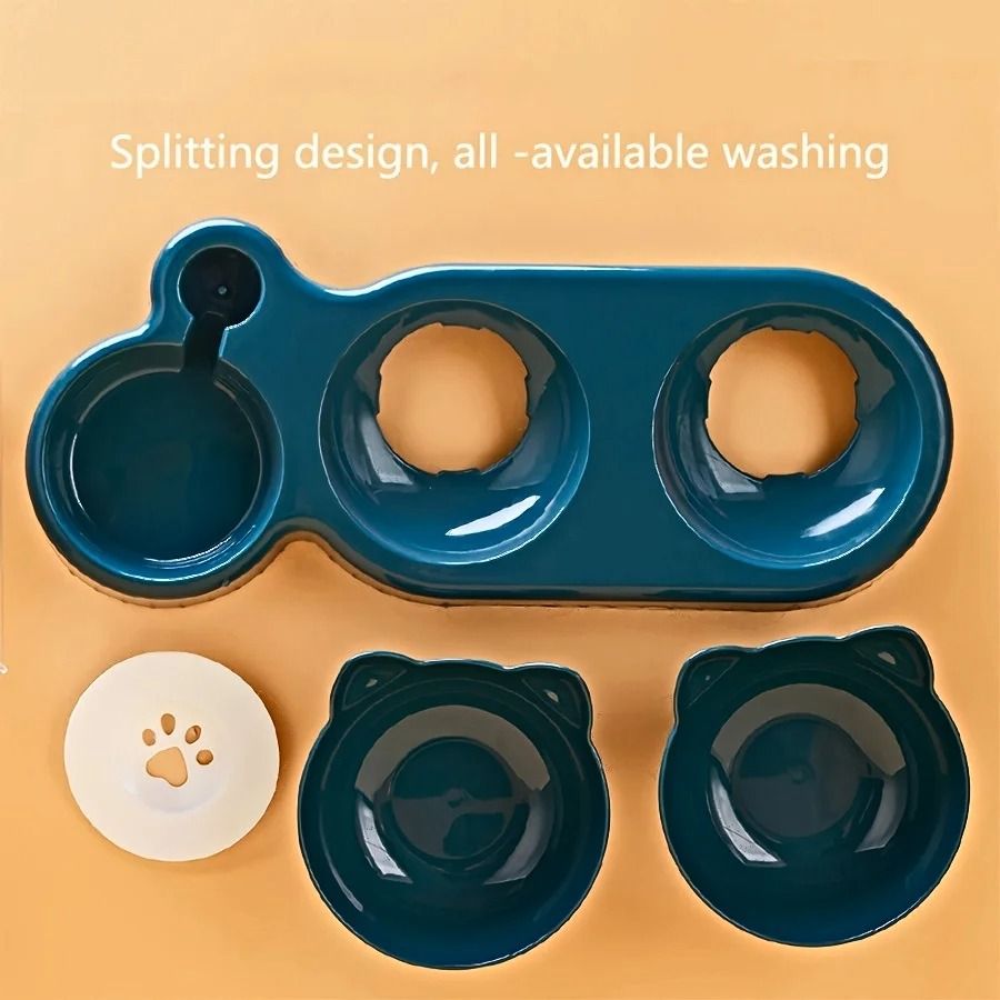 Tilted Pet Feeding Station with Water Dispenser