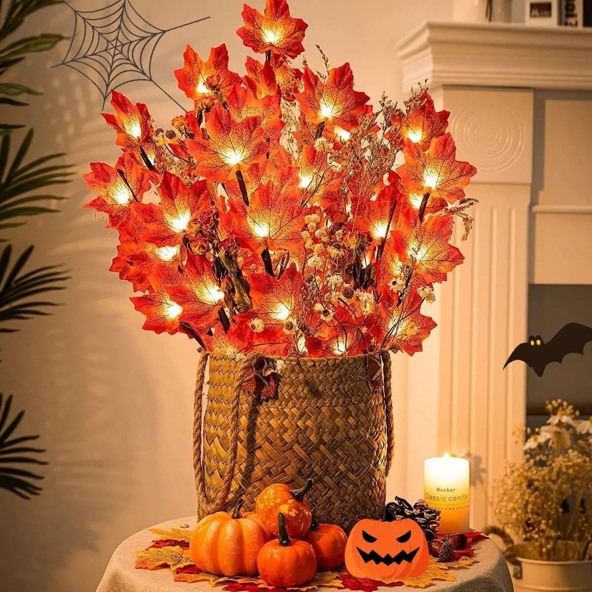 LED Red Maple Leaf Branch String Lights
